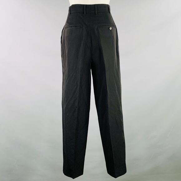 LORO PIANA Size 2 Black Virgin Wool Paper Pleated Wide Leg Dress Pants - Picture 3 of 8